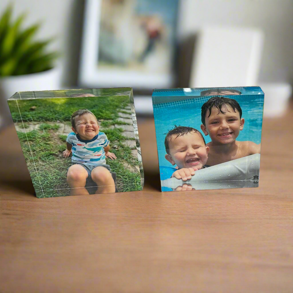 Two photo blocks showing children in different settings.